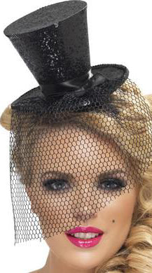 Sassy Glittered Mini Top Hat with Flirty Veil: Boost Confidence, Spice up Love Life!