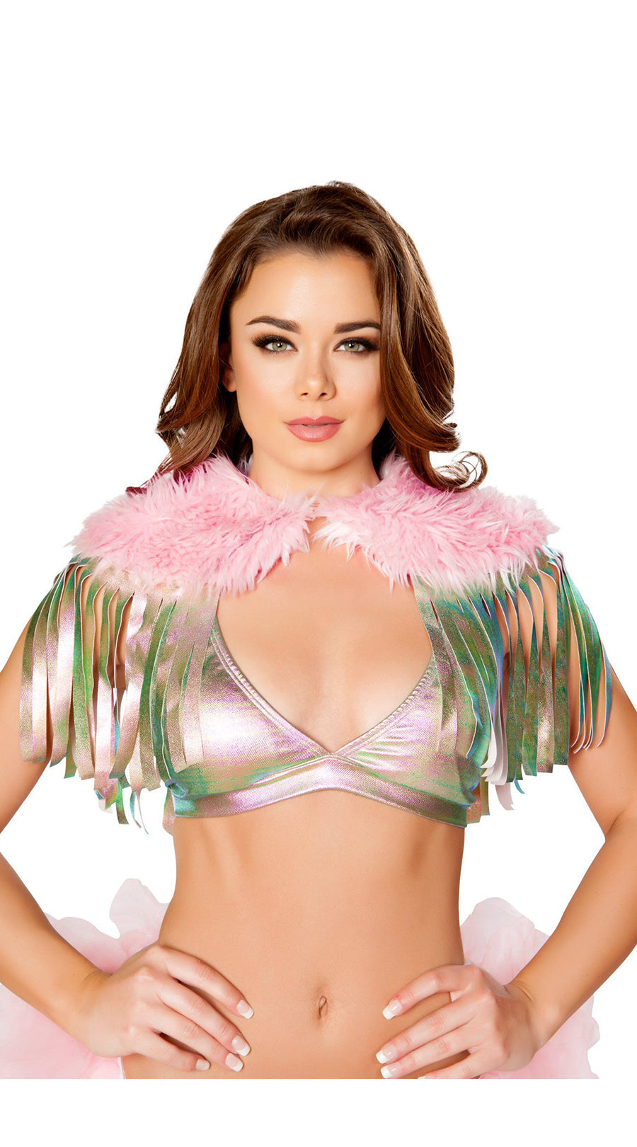 Fringed Shrug with Fur Detail