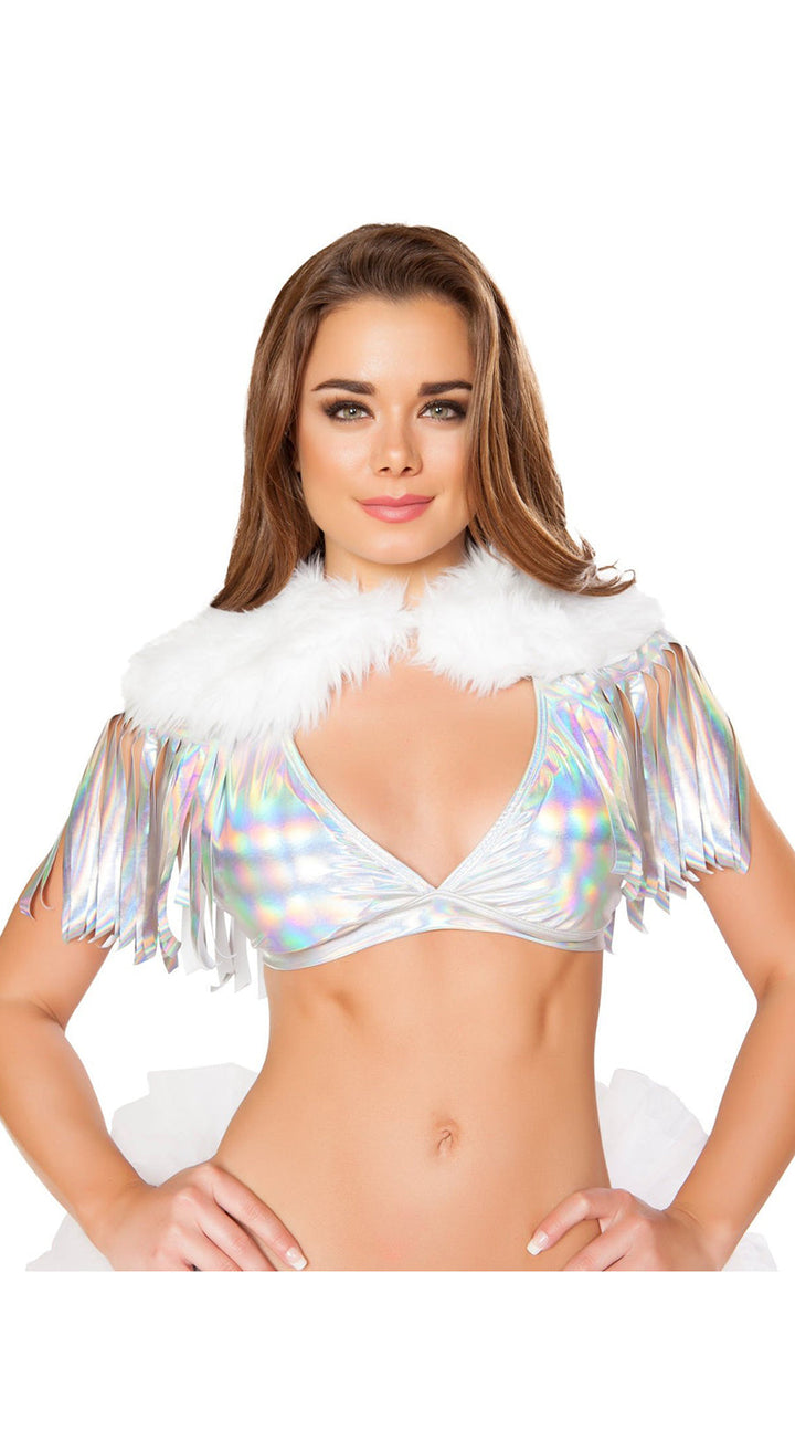 Fringed Shrug with Fur Detail