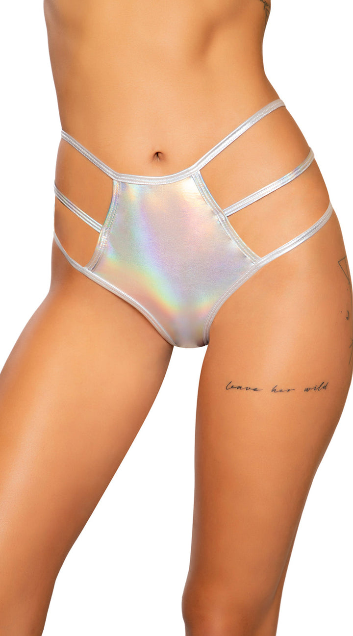 Shiny Metallic High-Waisted Shorts with Strap Detail
