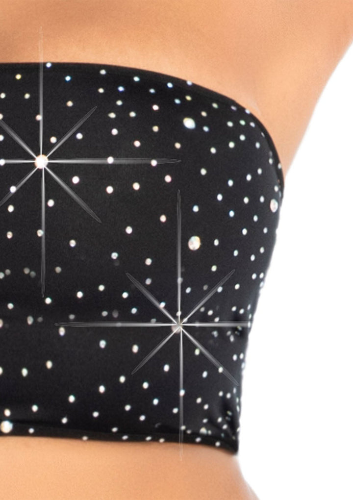 Spandex Rhinestone Bandeau and Mini Skirt: Unleash Your Inner Seductress!