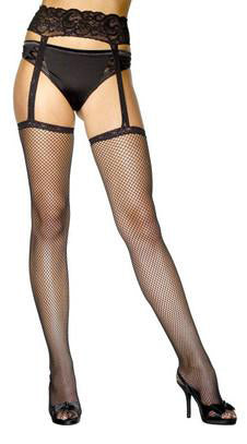 Black fishnet stocking with suspender belt