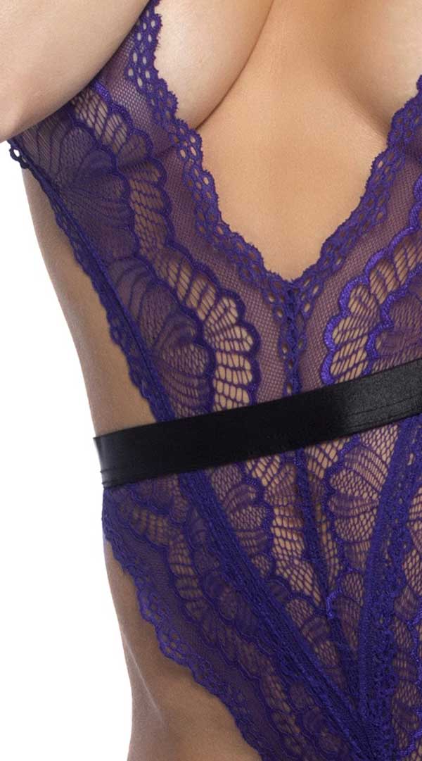 Soft Cup Teddy With Wide Waistband Functional Side Ties and Thong Back