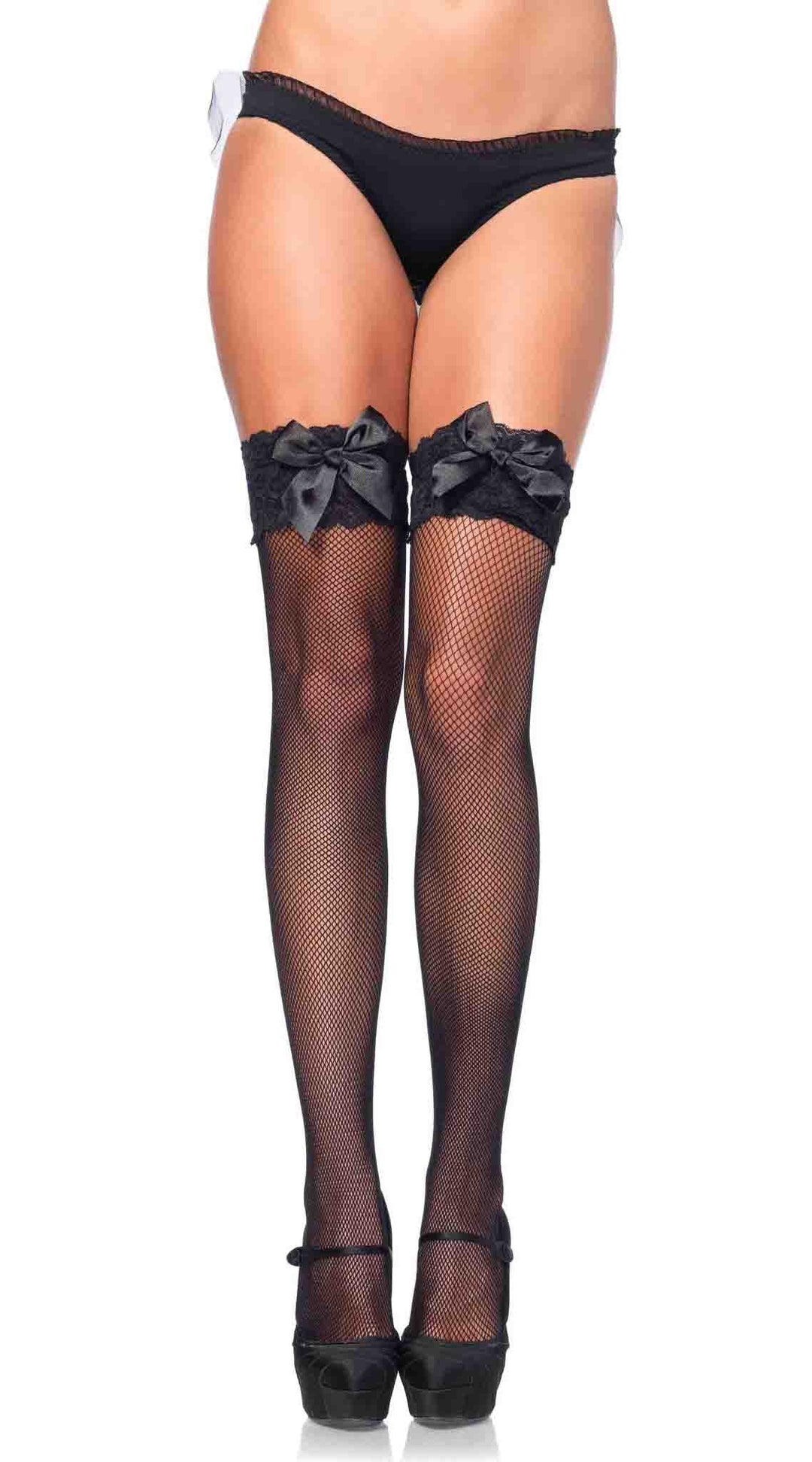 Satin Bow Fishnet Thigh Highs