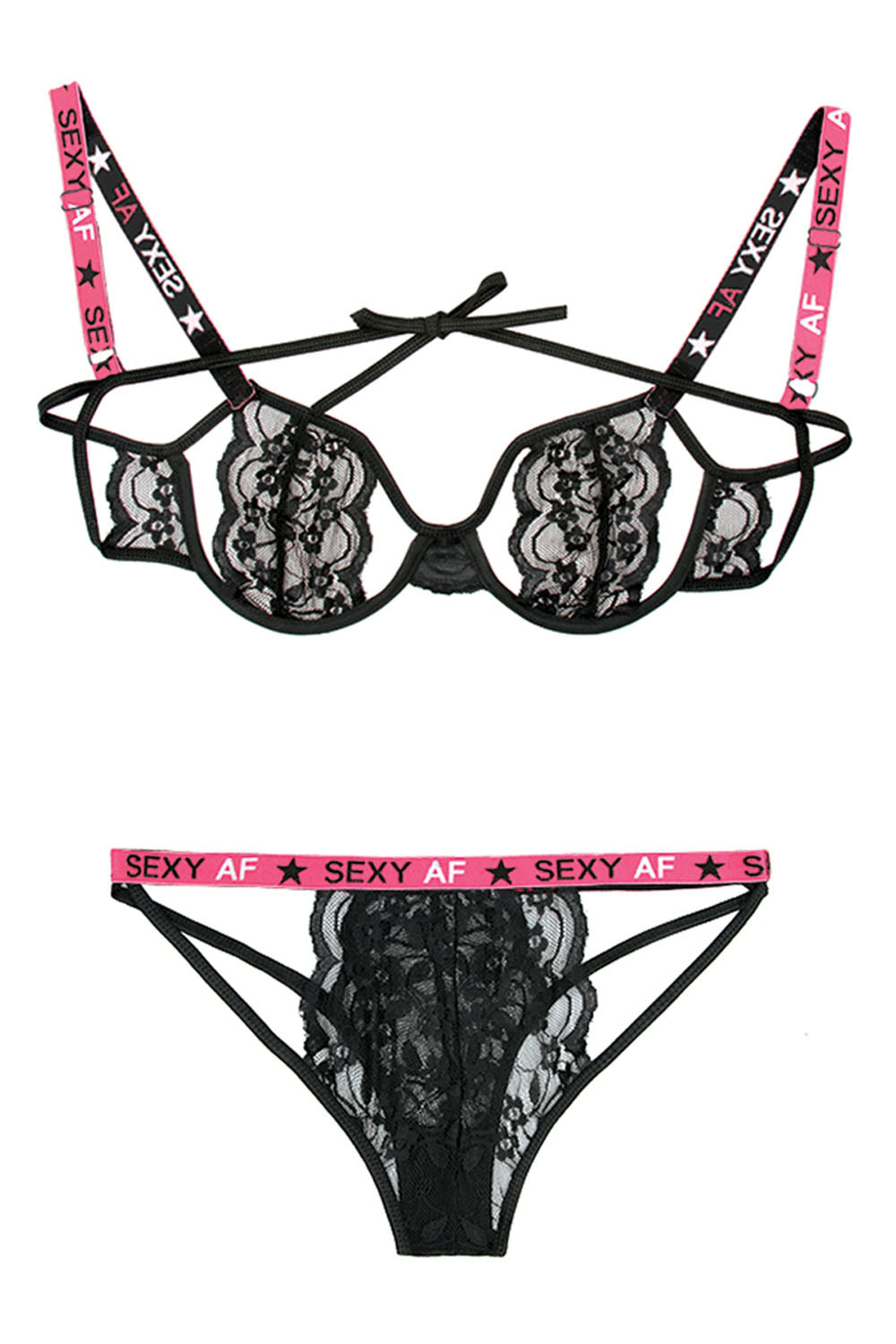 Stretch Lace Cutout Bra & Panty Set