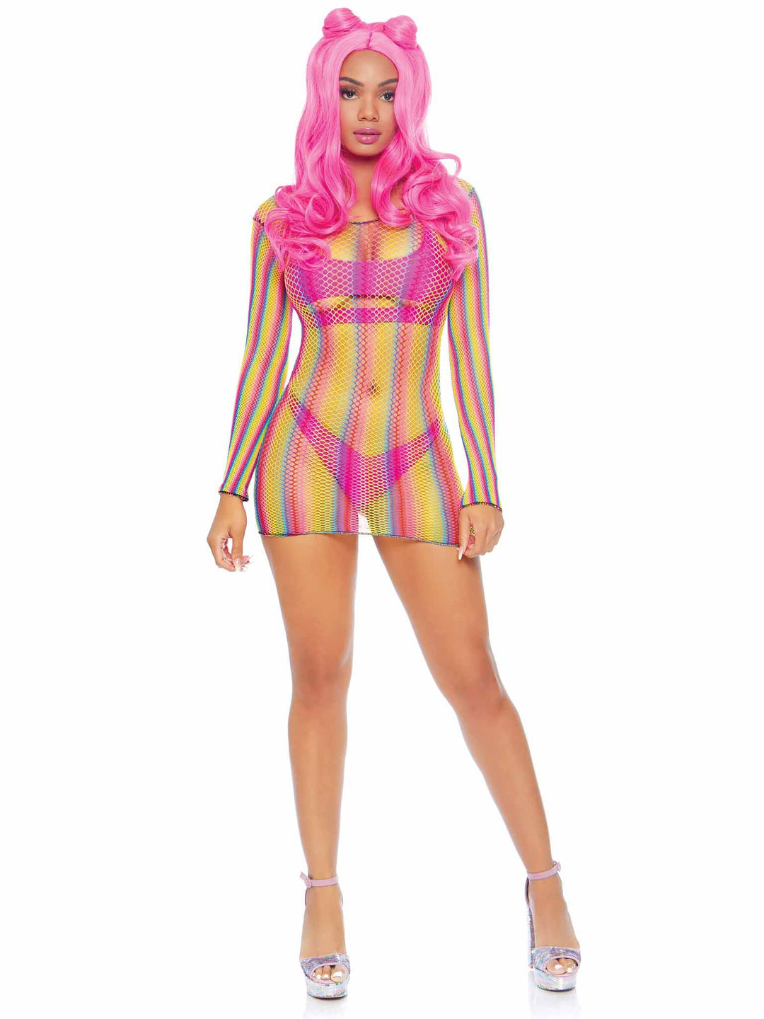 Not Sorry Rainbow Net Dress: Vibrant, Sexy, and Confidence-Boosting Lingerie!