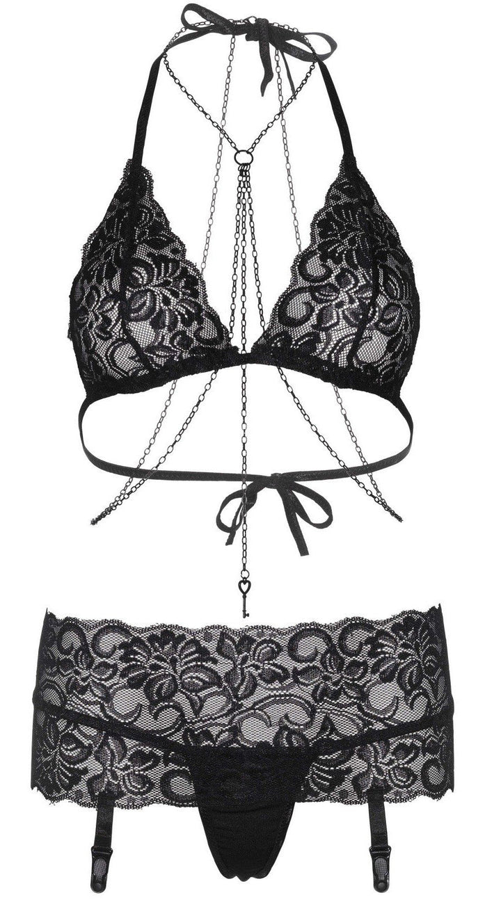 Three Piece Bliss Bra, Garter and G-String Set