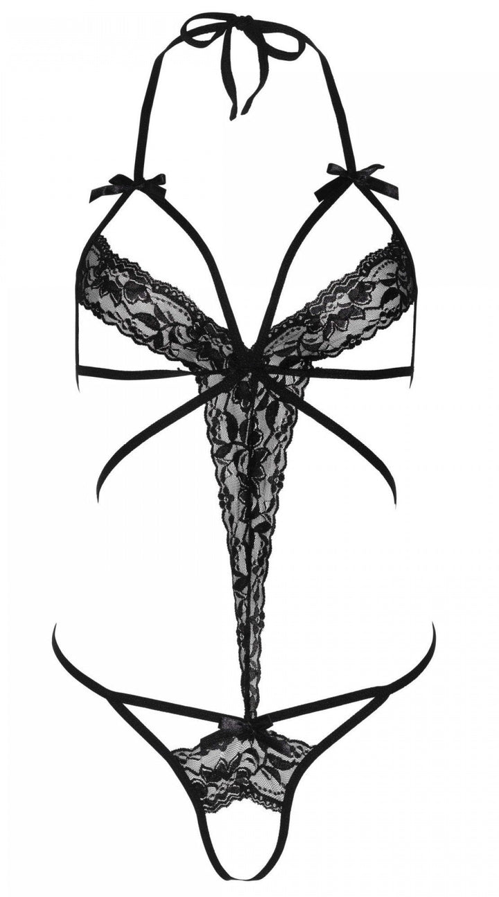 Two Piece Cage Strap Lace Teddy with Blindfold