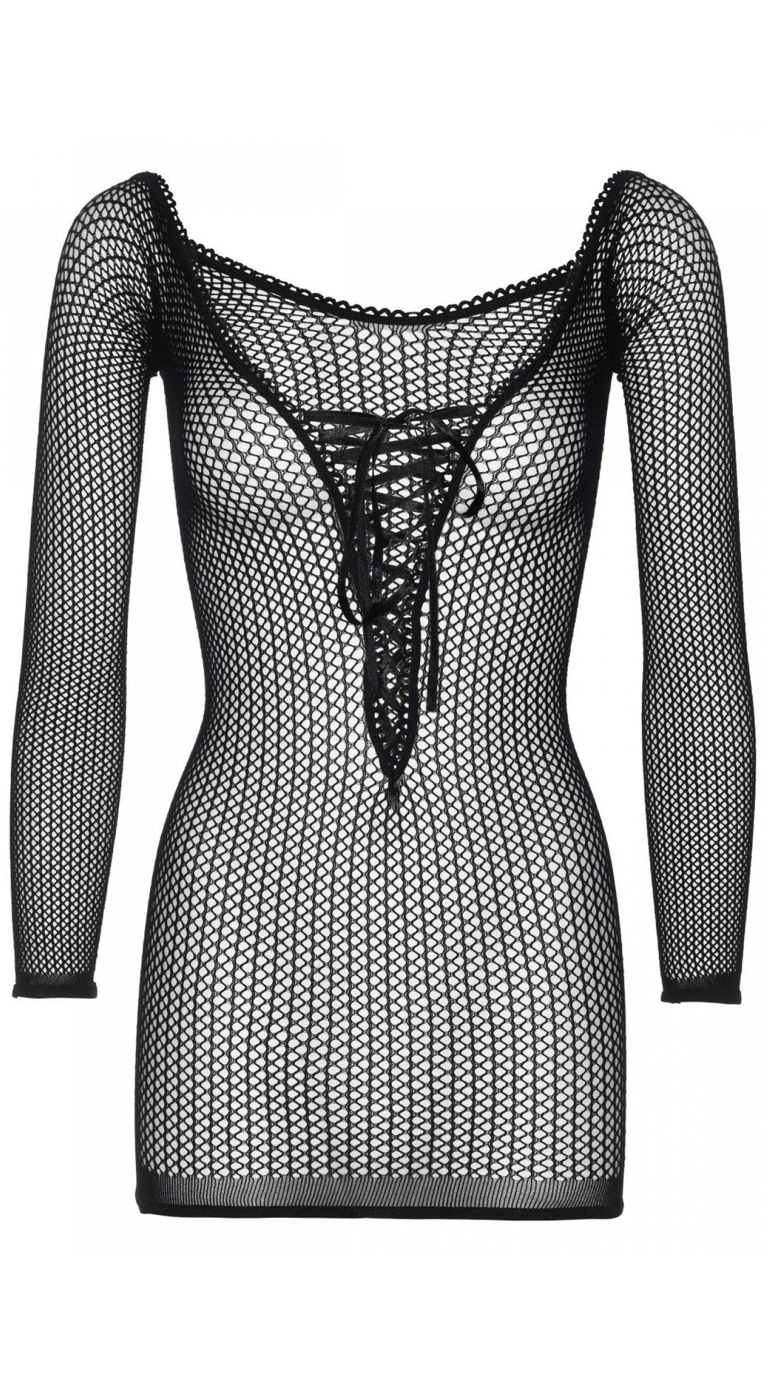 Long Sleeved Net Lace Up Mini Dress