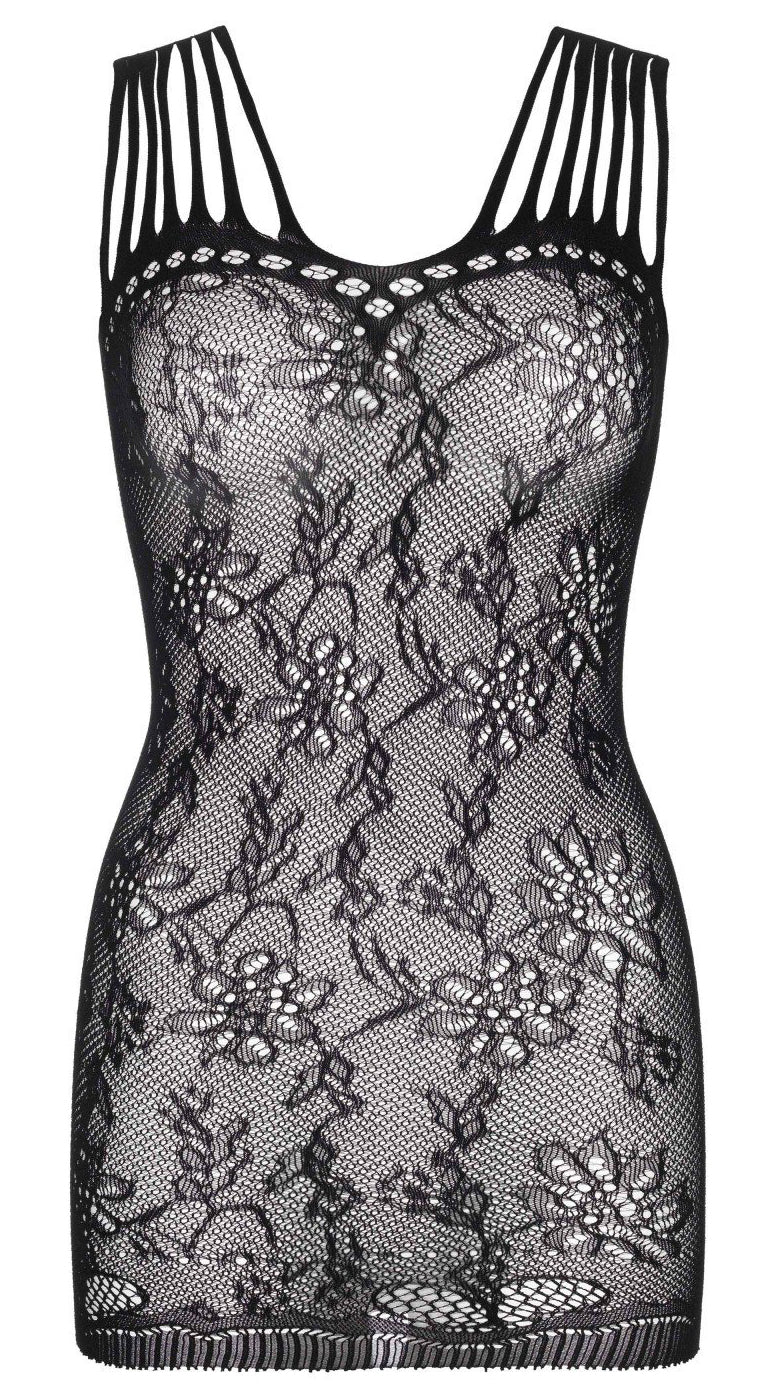 Floral lace mini dress with shredded strap detail