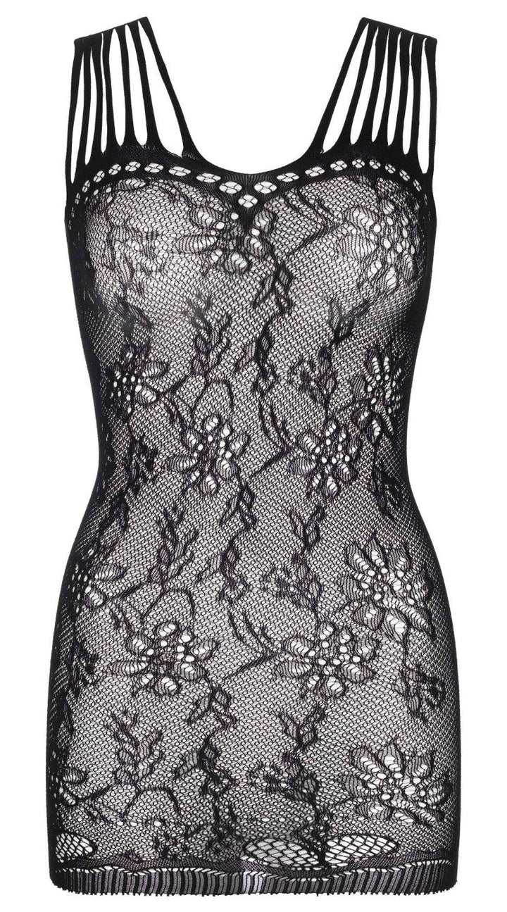 Floral lace mini dress with shredded strap detail