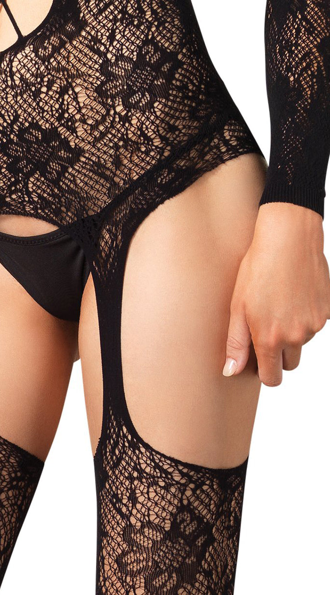 Floral Lace V Suspender Bodystocking
