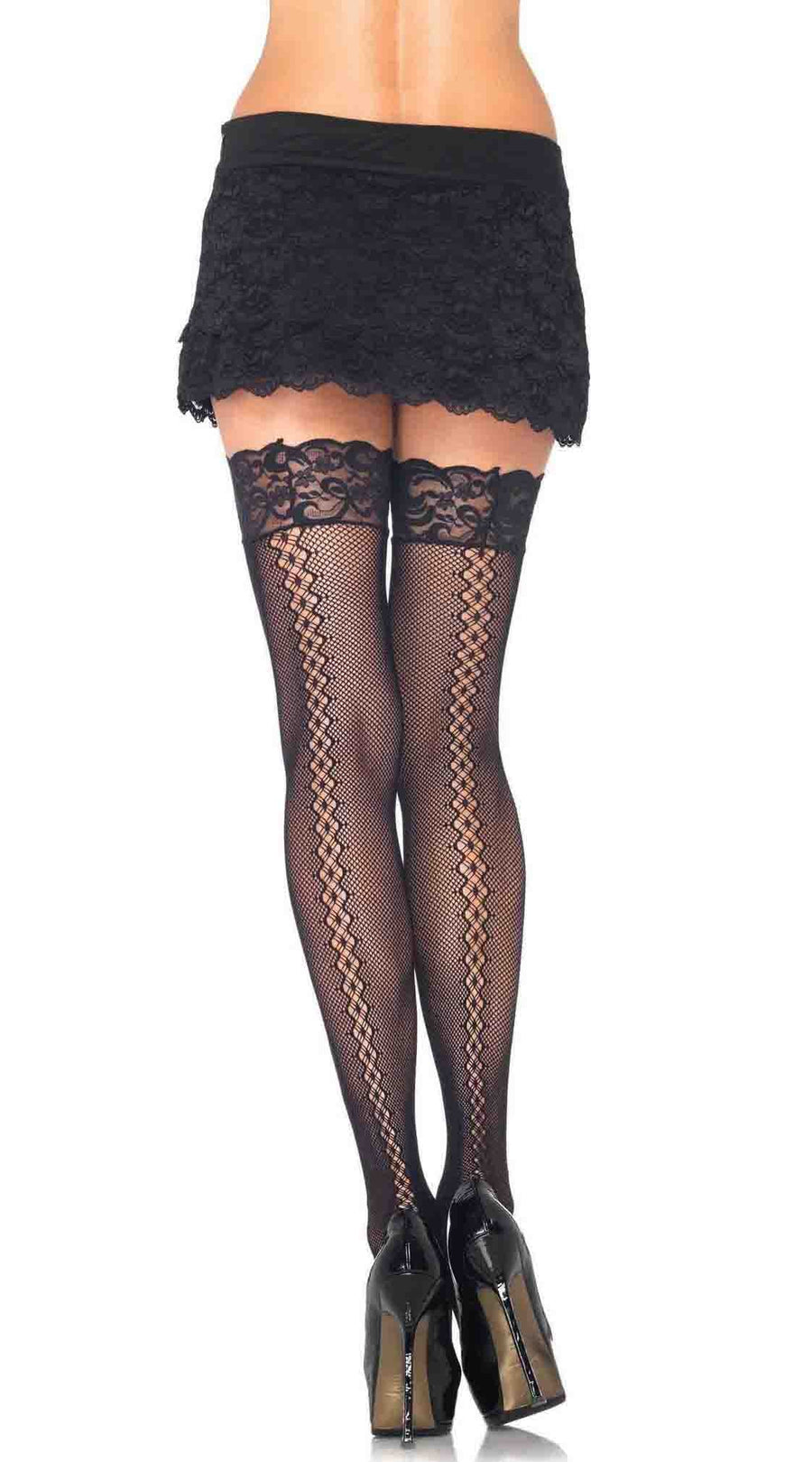 Micro Net Thigh Highs with Diamond Twist Backseam