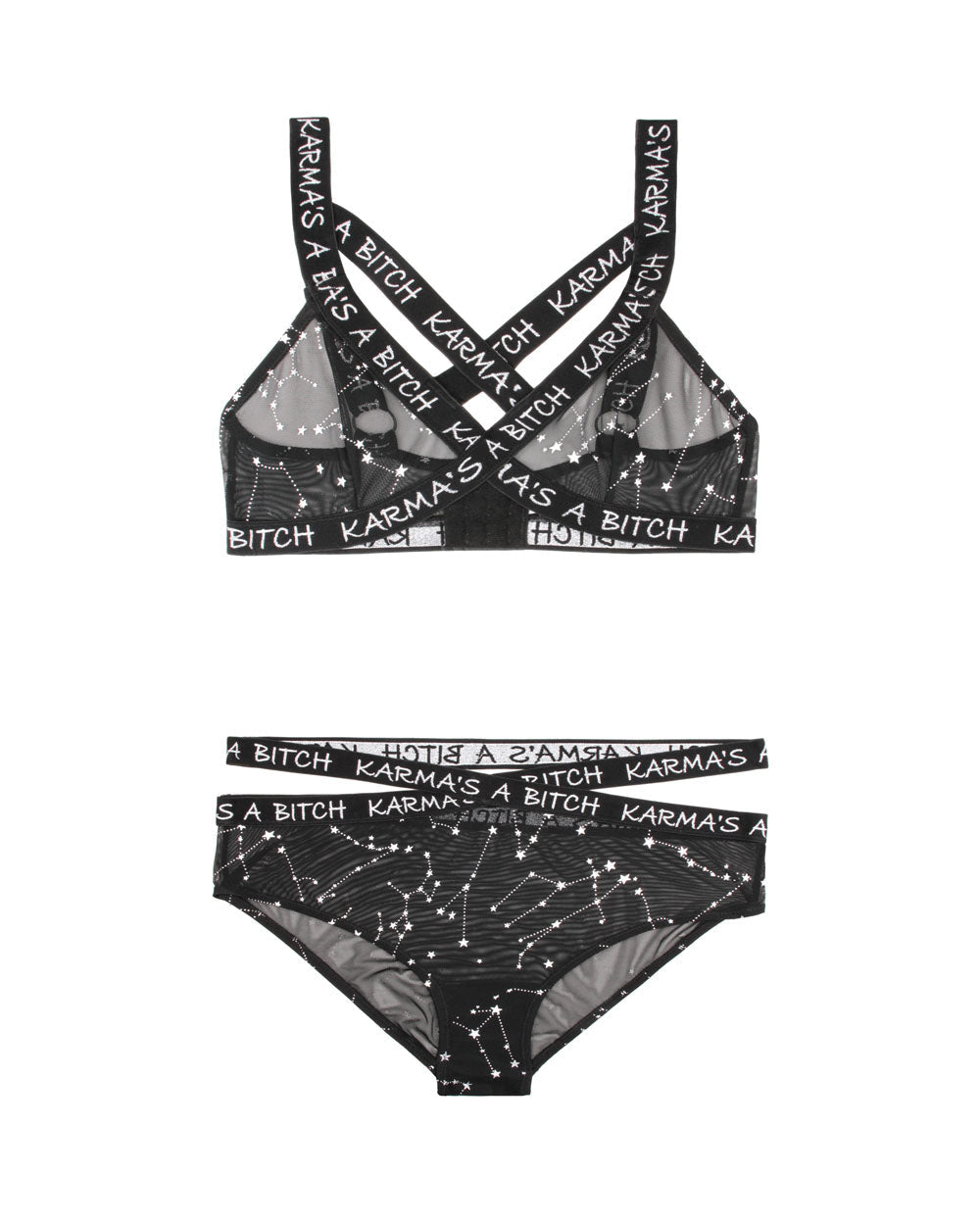 Metallic Mesh Caged Bralette and Cutout Panty Set