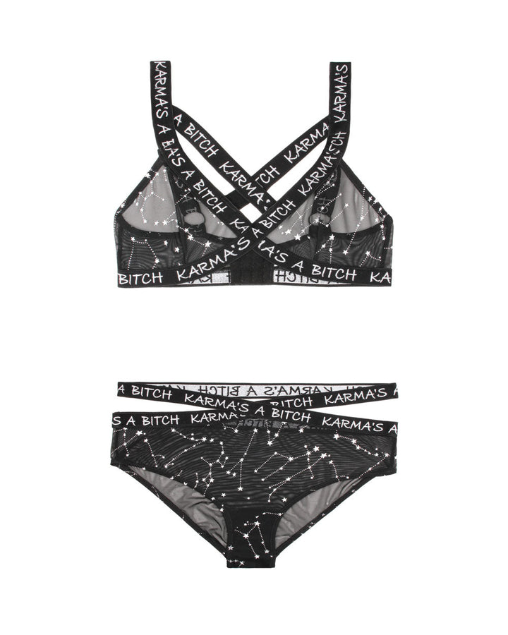 Metallic Mesh Caged Bralette and Cutout Panty Set