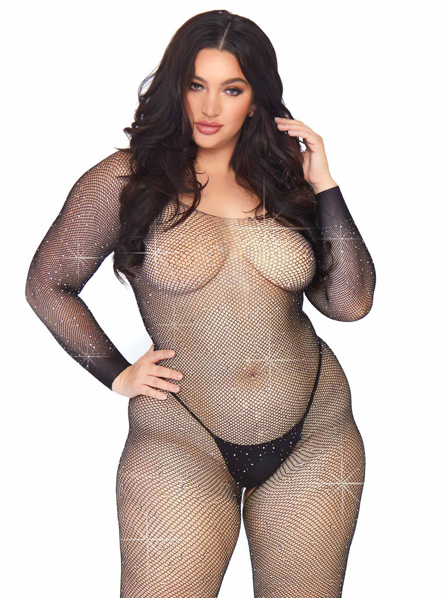 Crystalized Seamless Fishnet Long Sleeved Bodystocking