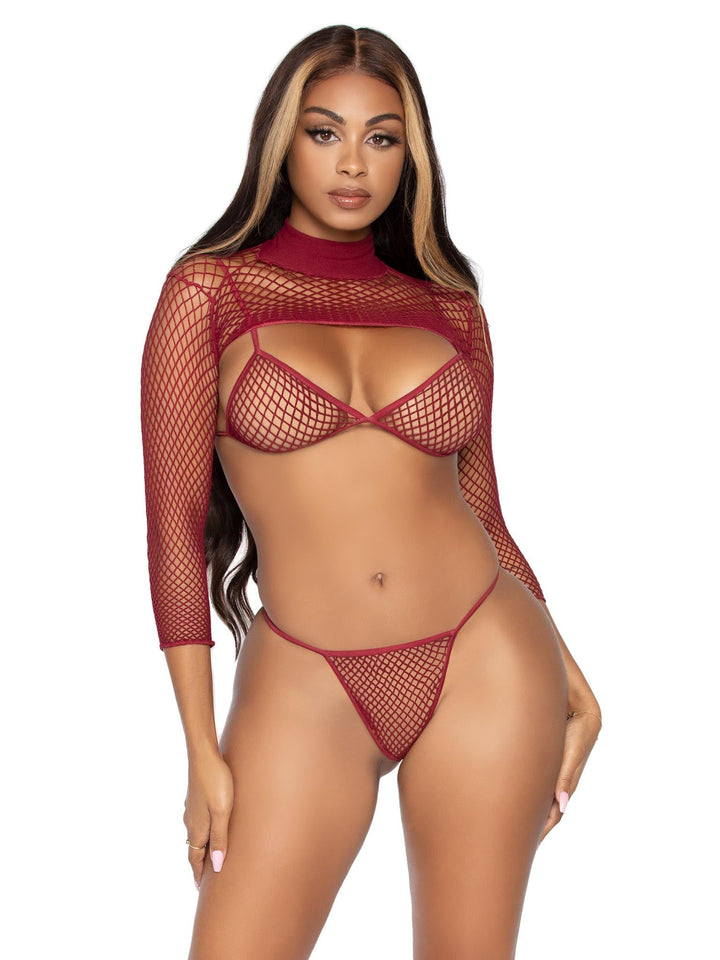 Daring and Playful Three Piece Industrial Net Lingerie Set - Turn Heads with Confidence!