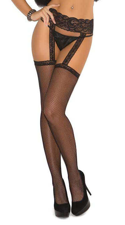 Fishnet Thigh High With Lace Garter Belt