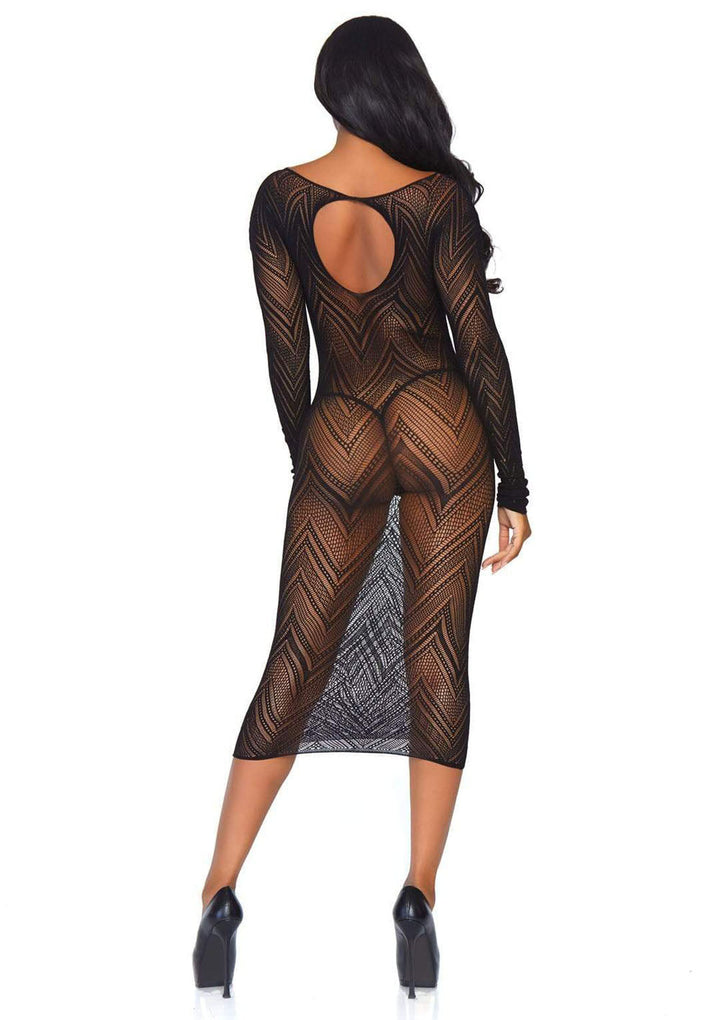 Chevron Net Long Sleeve Keyhole Back Bodycon Dress: Flirty, Fun, and Confidence-Boosting!