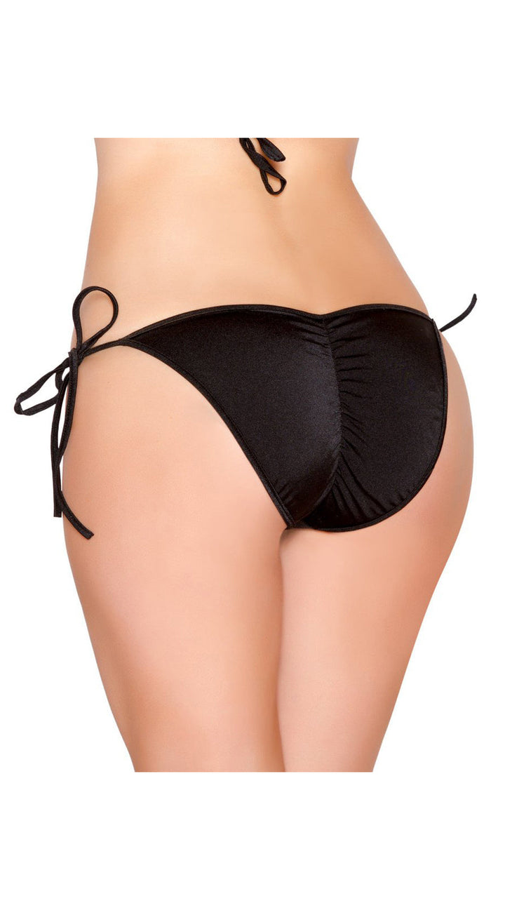 Black Tie Side Bikini Bottom with Pucker Back Detail
