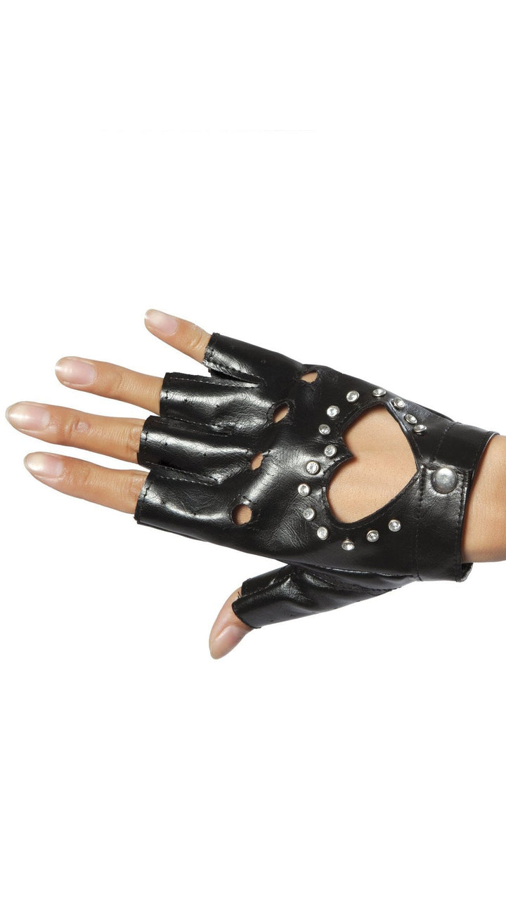 Pair of Gloves with Cut-out Heart and Stones