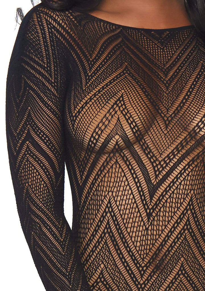 Chevron Net Long Sleeve Keyhole Back Bodycon Dress: Flirty, Fun, and Confidence-Boosting!