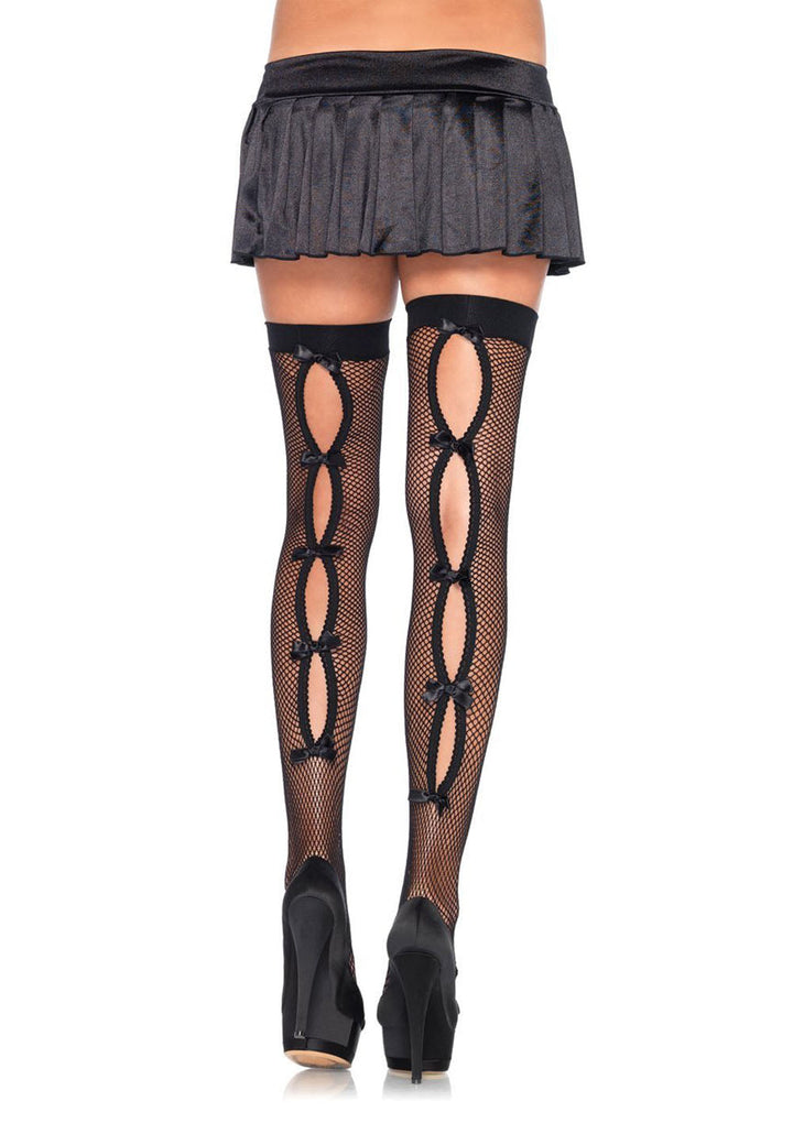 Spandex Fishnet Thigh Highs with Keyhole Bow Backseam