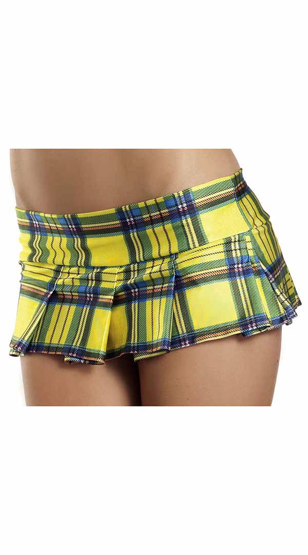 Yellow Plaid Pleated Mini Skirt