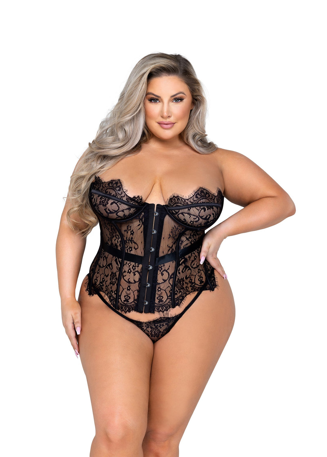 Fantasy Lace Bustier & Thong Set: Unleash Your Inner Seductress!