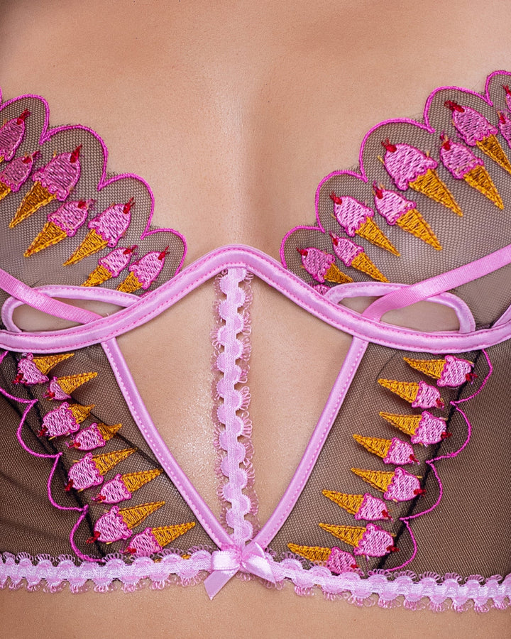 Ice Cream Illusion Tulle Bustier & Panty Set: Playful and Flirty Lingerie