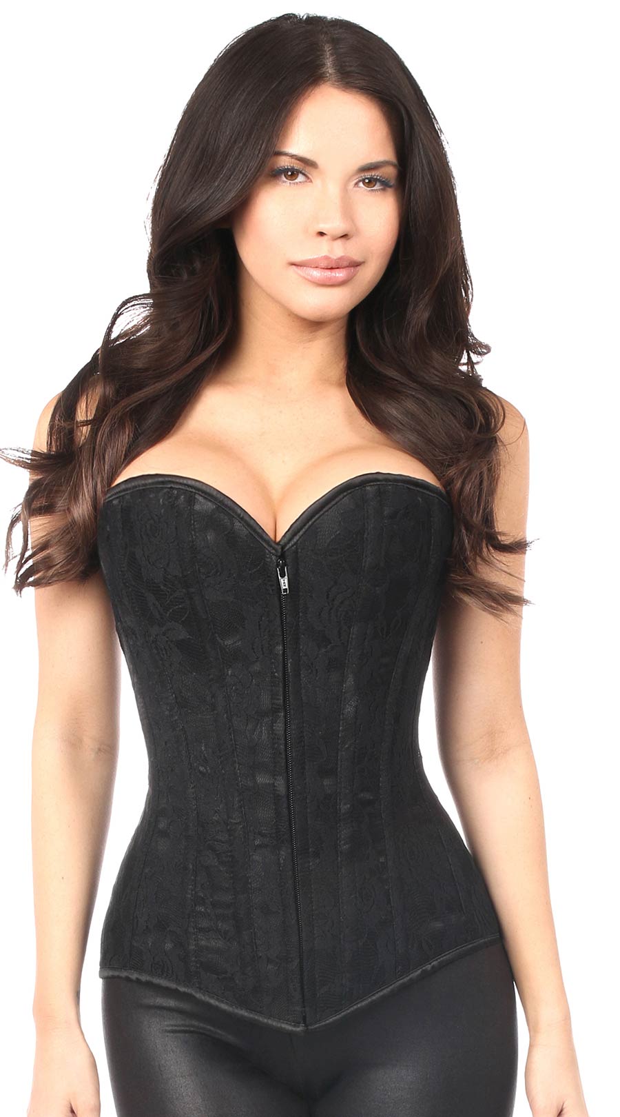 Lace Front Zipper Corset in Black