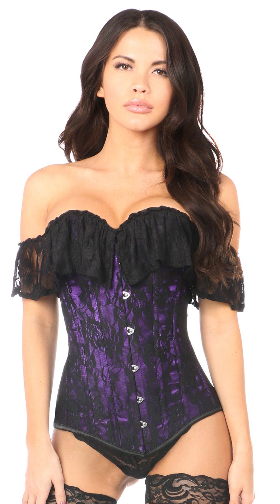 Lace Off-The-Shoulder Corset in Purple