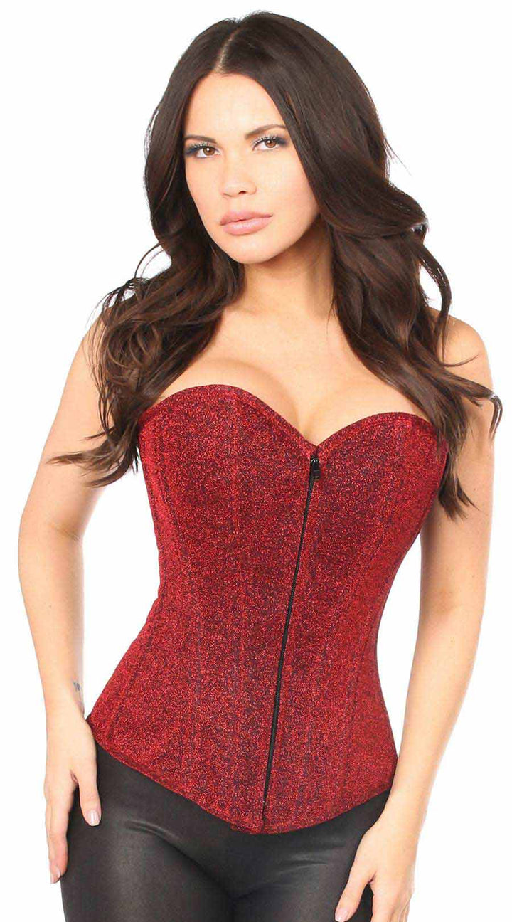 Glitter Front Zipper Corset in Red