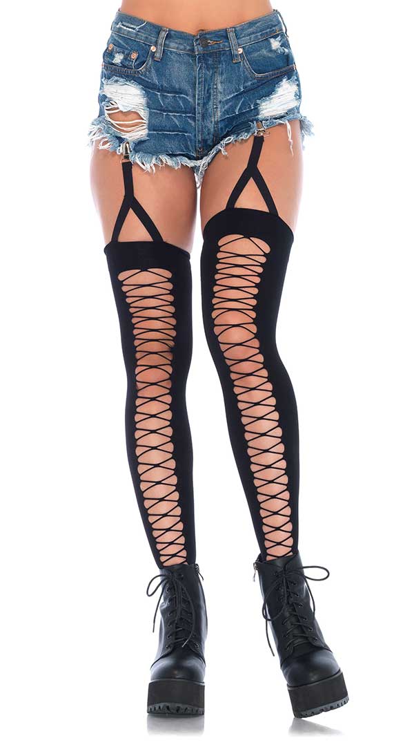Lace Up Illusion Thigh Highs