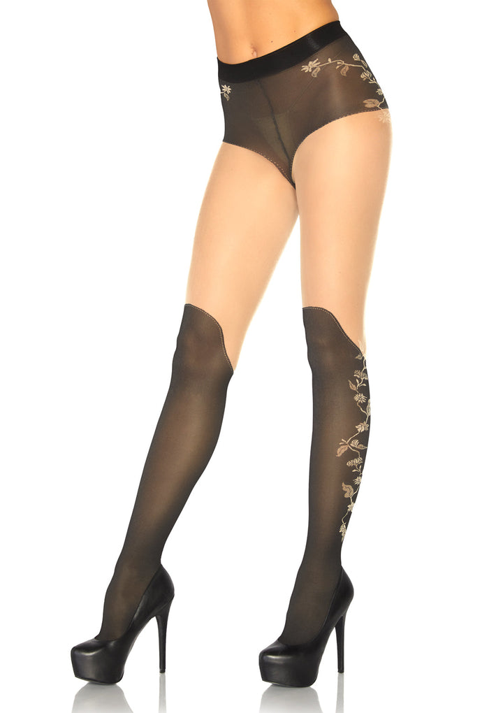Spandex Sheer French Cut Pantyhose with Over the Knee Boot Detail