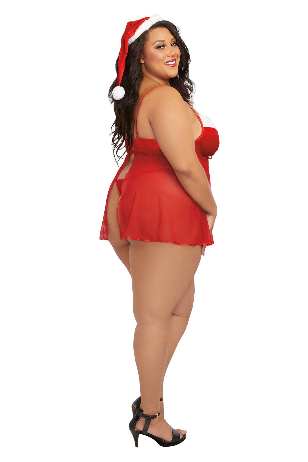 Stretch Velvet Santa Babydoll & Thong Set: Feel fabulous and festive this holiday season!