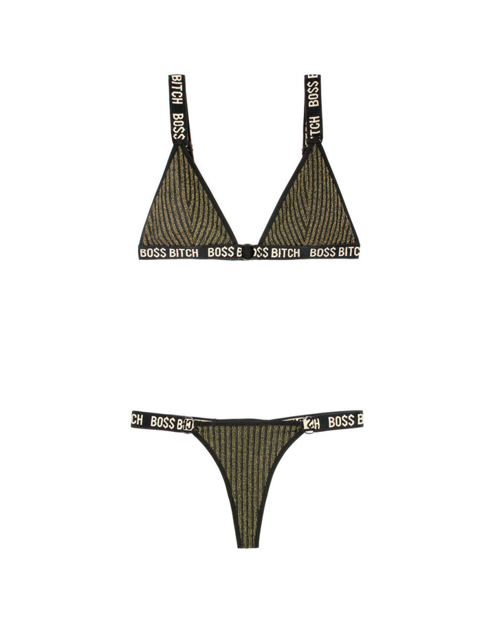 Metallic Rib Knit Bralette and Thong Set: Heat up the night in confidence and comfort!