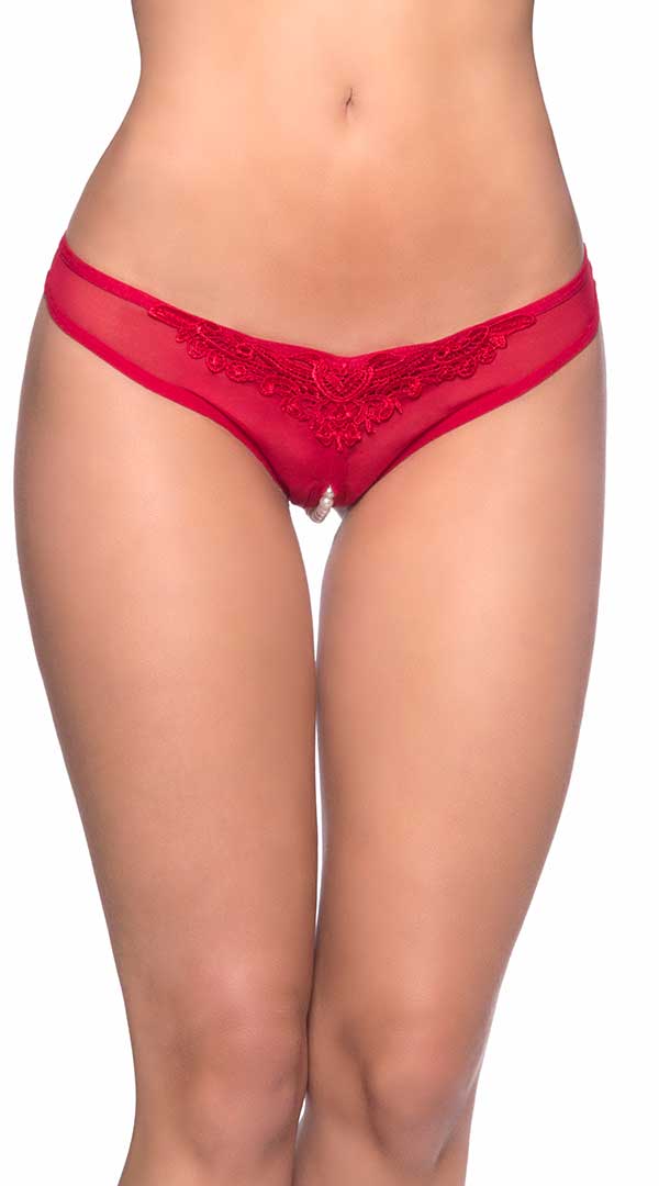 Crotchless Thong With Pearls
