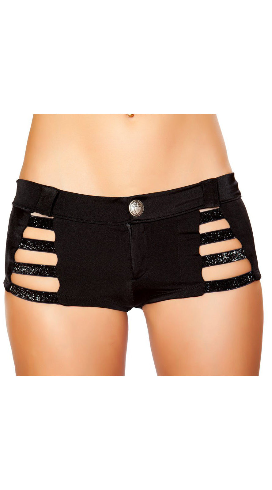 Shorts with Shiny Straps and Button Front Detail