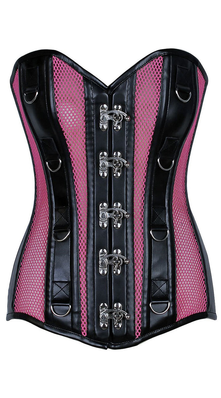 Faux Leather & Fishnet Steel Boned Corset