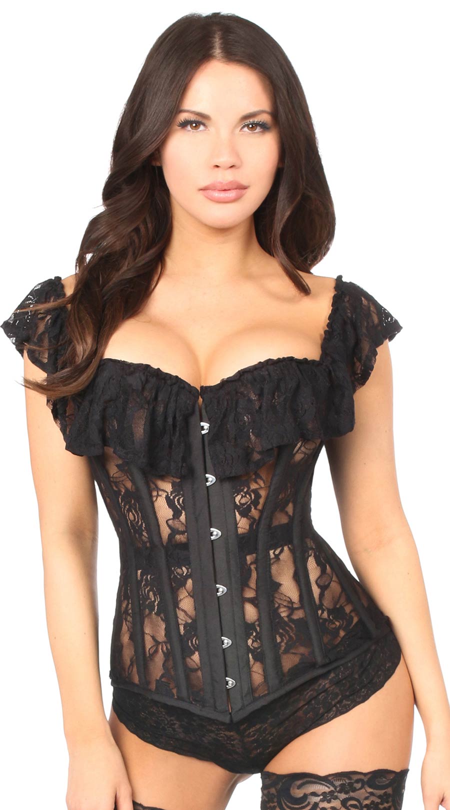 Sheer Lace Steel Boned Corset in Black