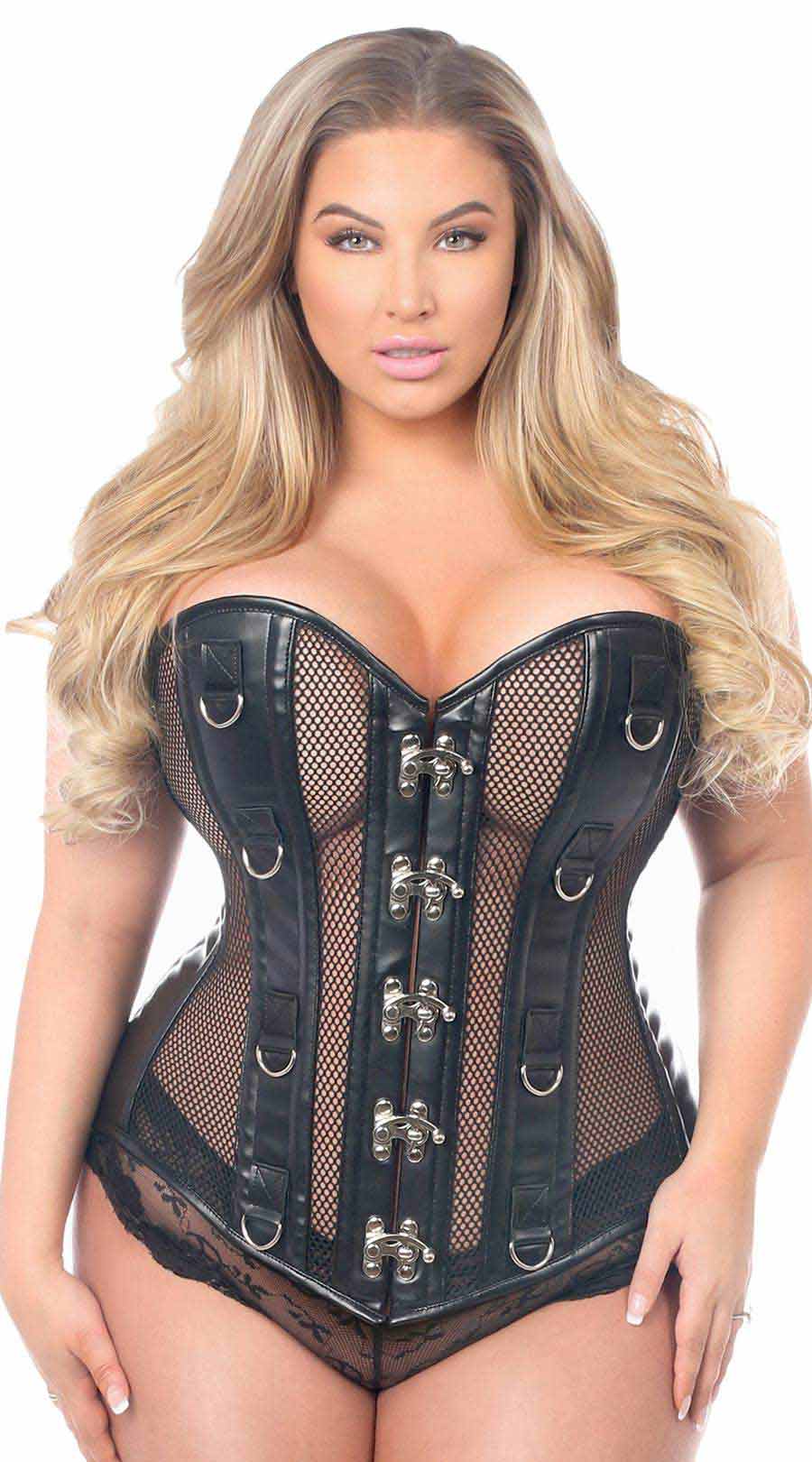 Faux Leather & Fishnet Steel Boned Corset