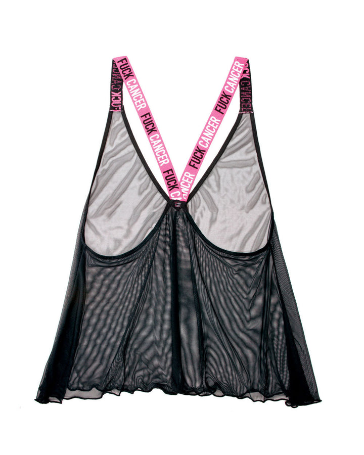 Mesh Tunic Tank: Empowering "Fuck Cancer" Straps