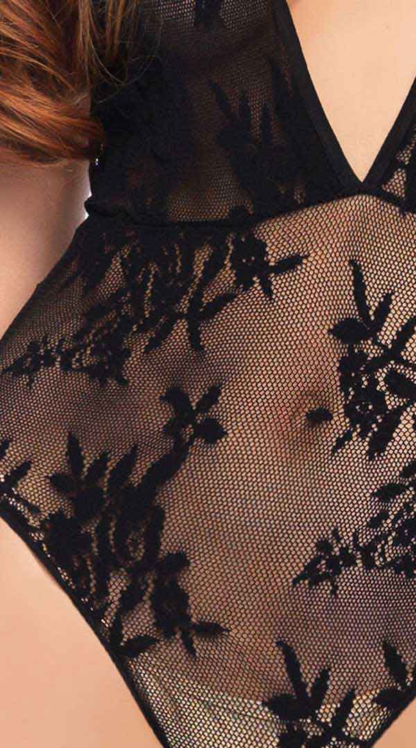 Deep V Floral Lace Teddy With Crossover Back Straps
