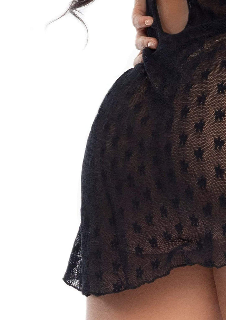 Lace-Trimmed Daisy Mesh Keyhole Halter Babydoll