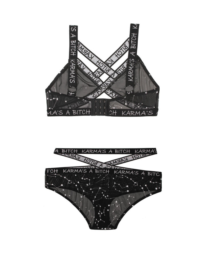 Metallic Mesh Caged Bralette and Cutout Panty Set