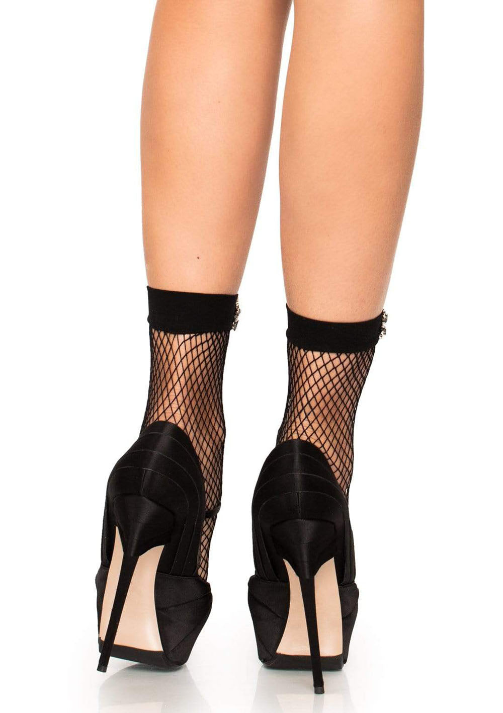 Flirty Rhinestone Flower Fishnet Anklet Socks