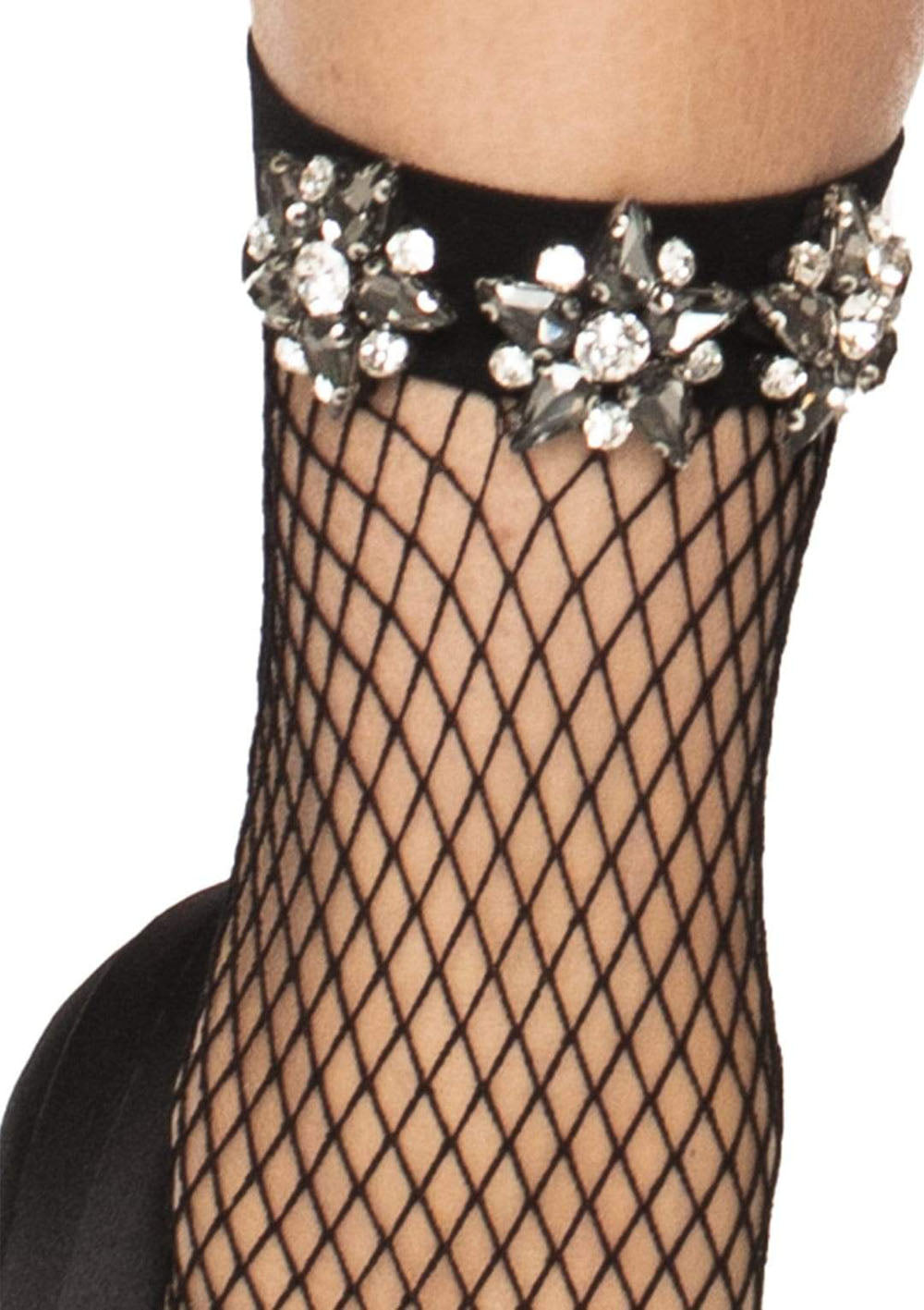 Flirty Rhinestone Flower Fishnet Anklet Socks