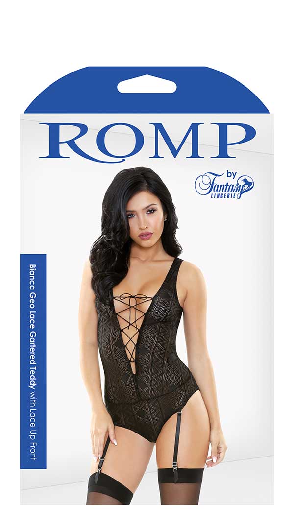 Romp Bianca Geo Lace Gartered Teddy