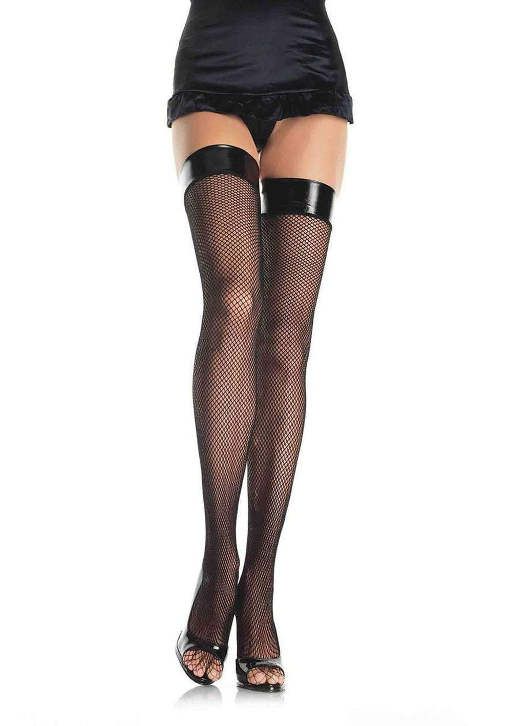 Vinyl Top Fishnet Thigh Highs